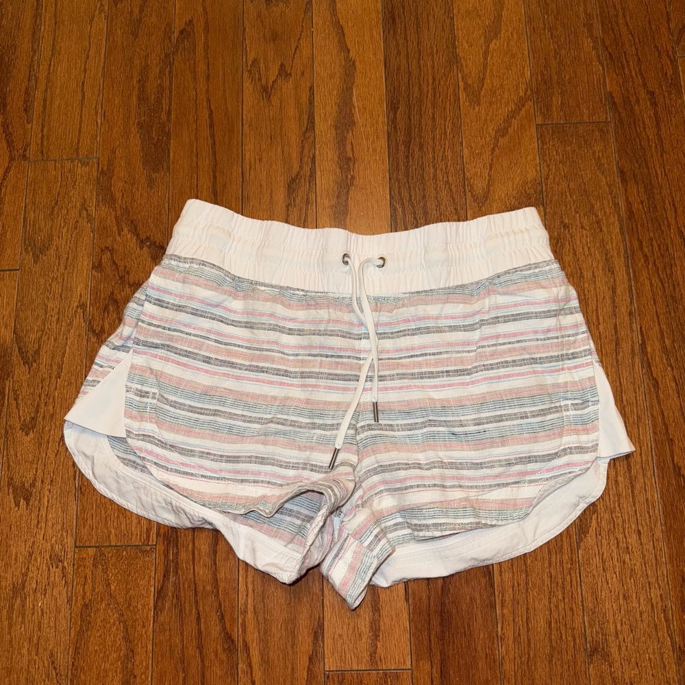 Athleta Striped Athletic Shorts in White, Pink, Blue
